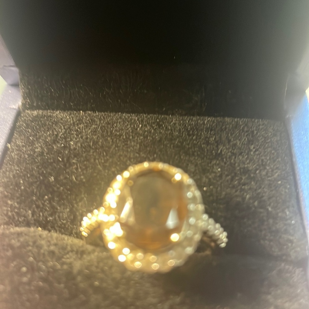 Size 6 Sterling Silver smoky topaz and white topaz ring.
